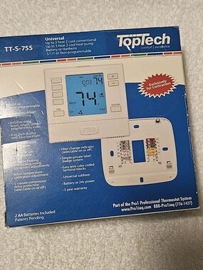 TT-S-755 Thermostat — White with Blue Display